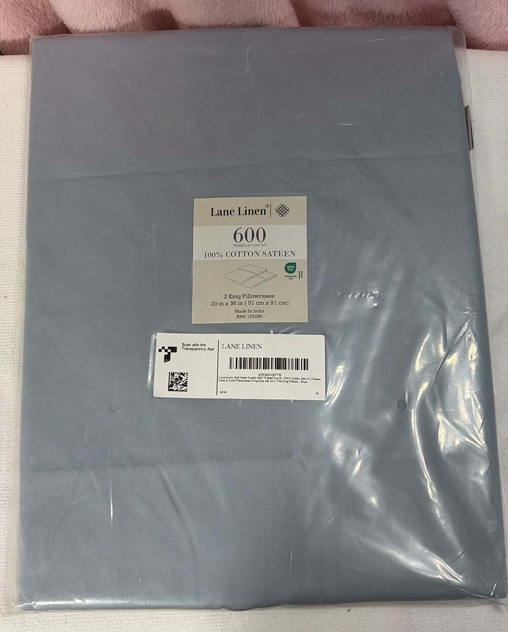 Lane Linen 600 Thread Count 100% Cotton Sateen 2 King Pillowcases Blue